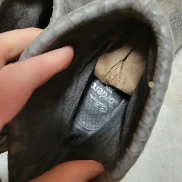 Colleen Cordero Open Toe Heeled Boots Grey Snakeskin Wood Heel Size 8 USA Made - Picture 9 of 9